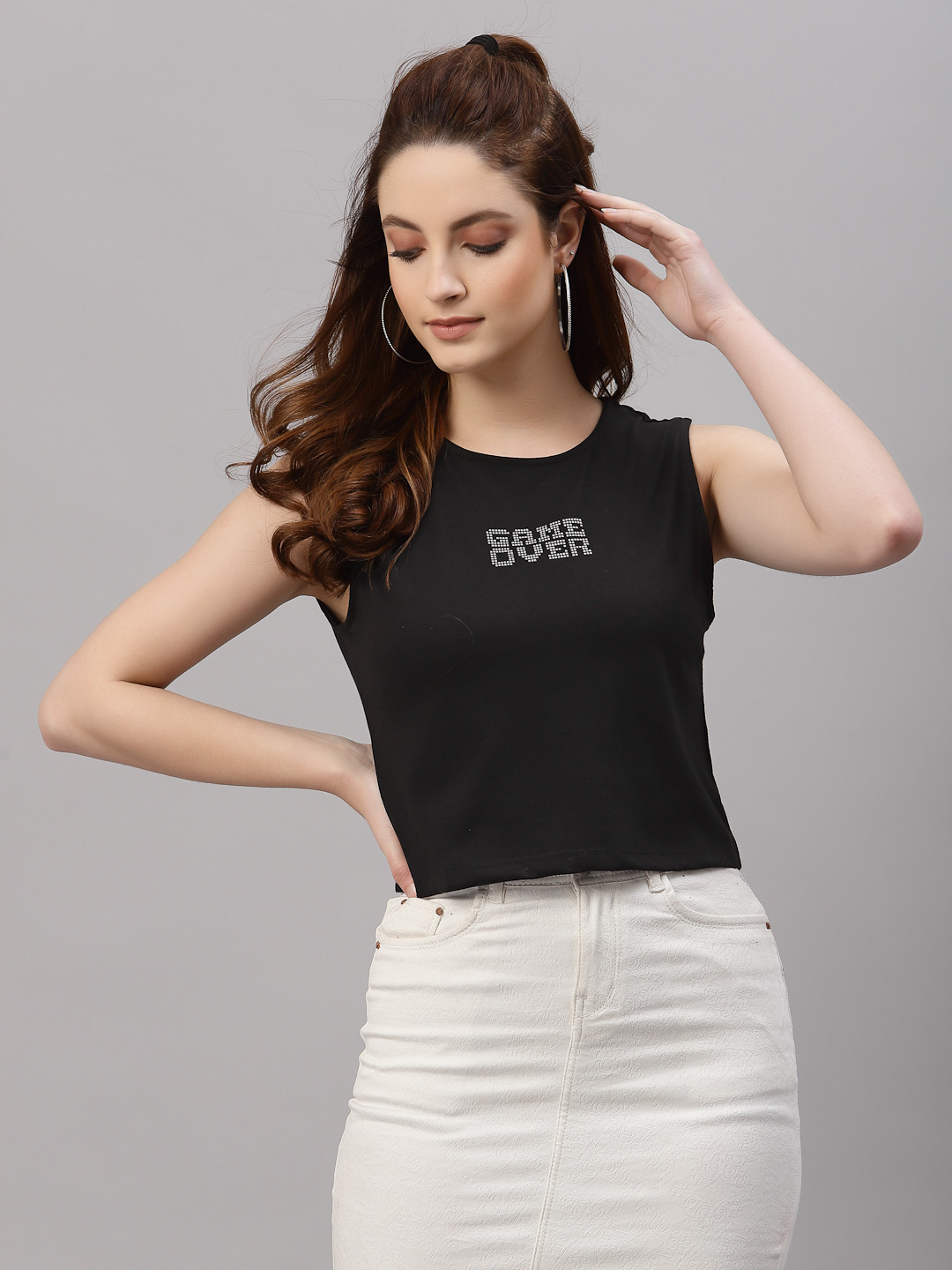 Rigo Typography Pure Cotton Crop Top