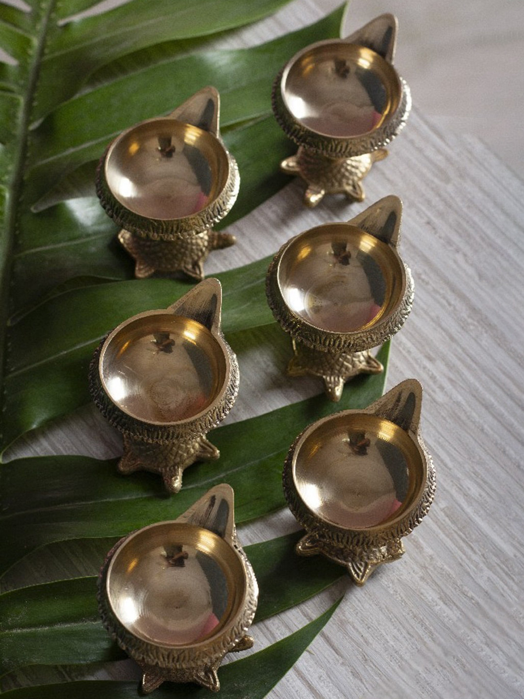 Fashion Bizz Set Of 6 Gold-Toned Kachhua Diyas