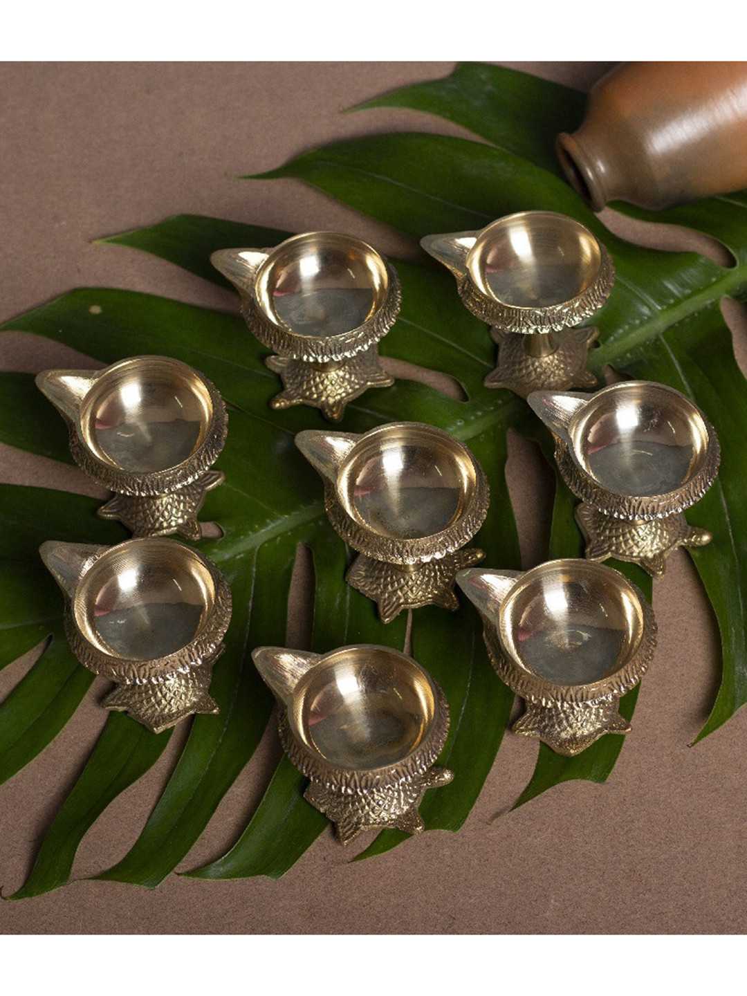Fashion Bizz Set Of 8 Gold-Toned Solid Akhand Diyas
