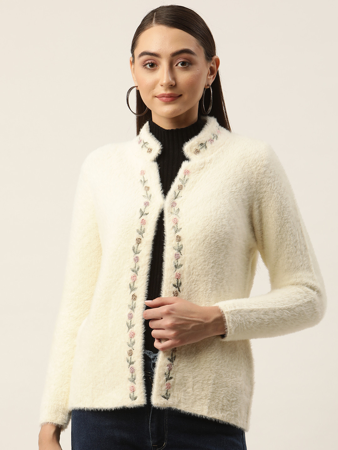 APSLEY Women Embroidered Detail Front Open Sweater