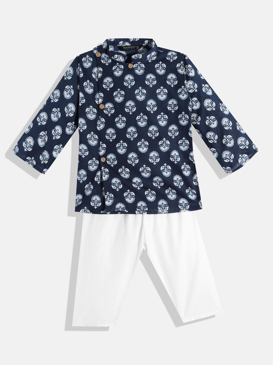 Readiprint Boys Blue & White Floral Print Pure Cotton Kurta with Pyjamas