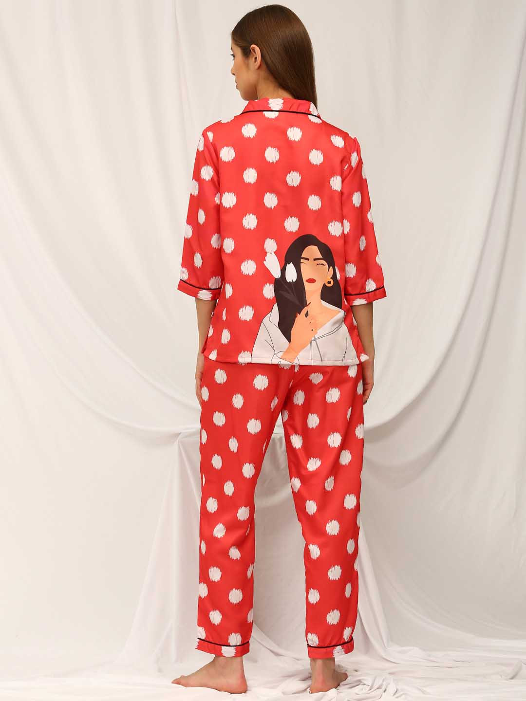Bannos Swagger Women Red Geometric Joyful Retreat Night Suit
