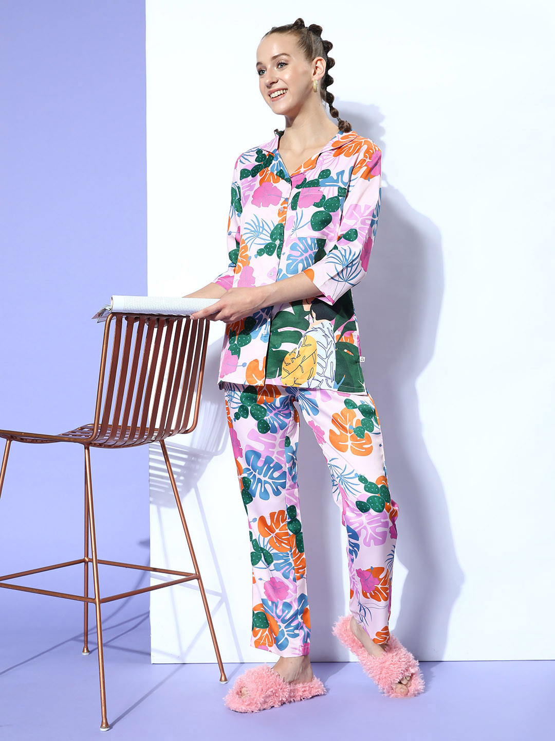 Bannos Swagger Women Pink Tropical Joyful Retreat Night Suit