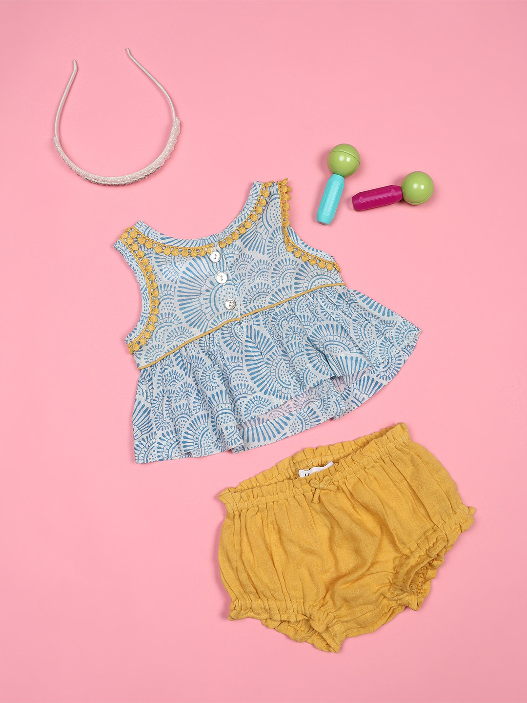 Ka-mee Girls Blue Printed Top with Shorts