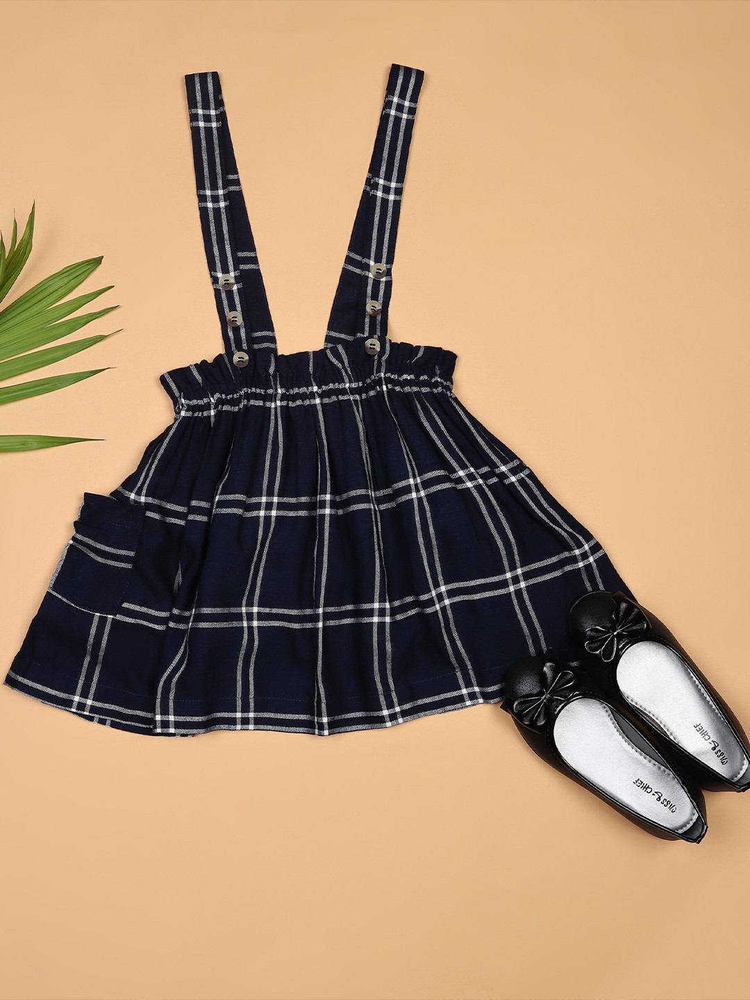 Ka-mee Blue Checked Pinafore Dress