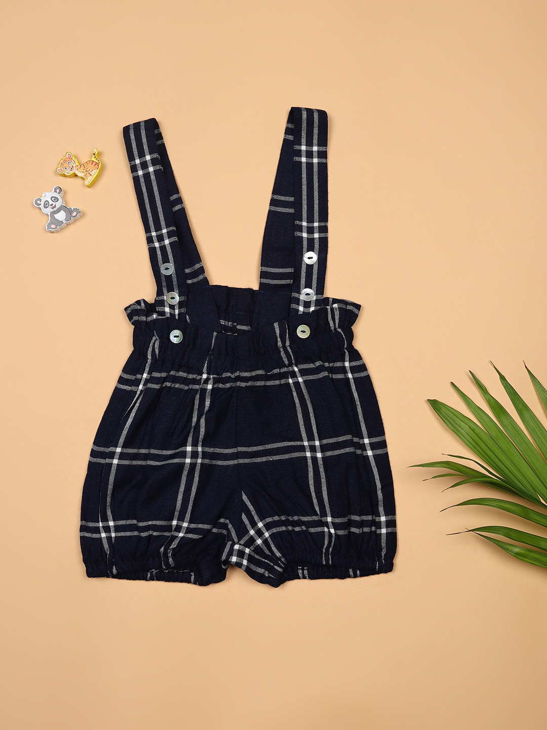 Ka-mee Blue Checked Pinafore Romper