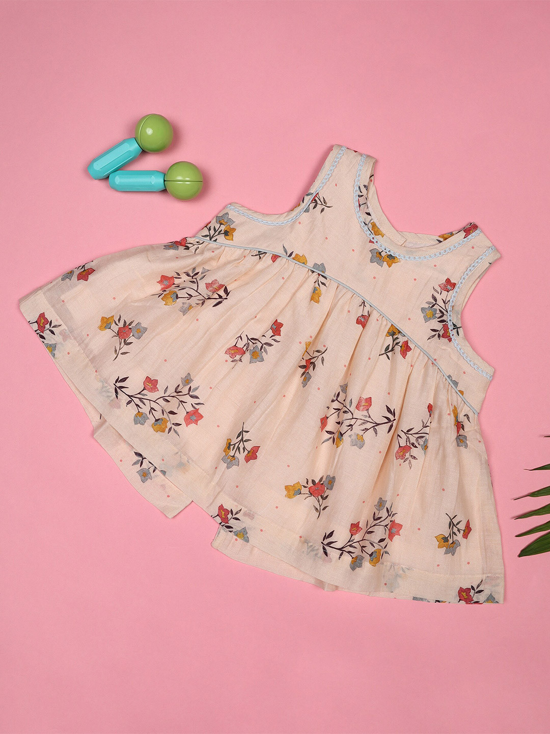 Ka-mee Girls Pink Floral Fit and Flare Cotton Dress With Bloomer