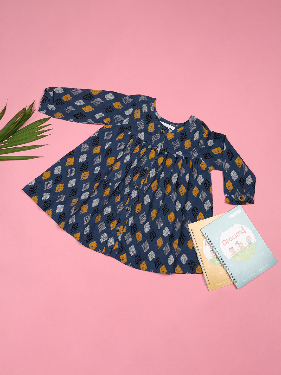 Ka-mee Girls Blue Cotton Printed A-Line Dress