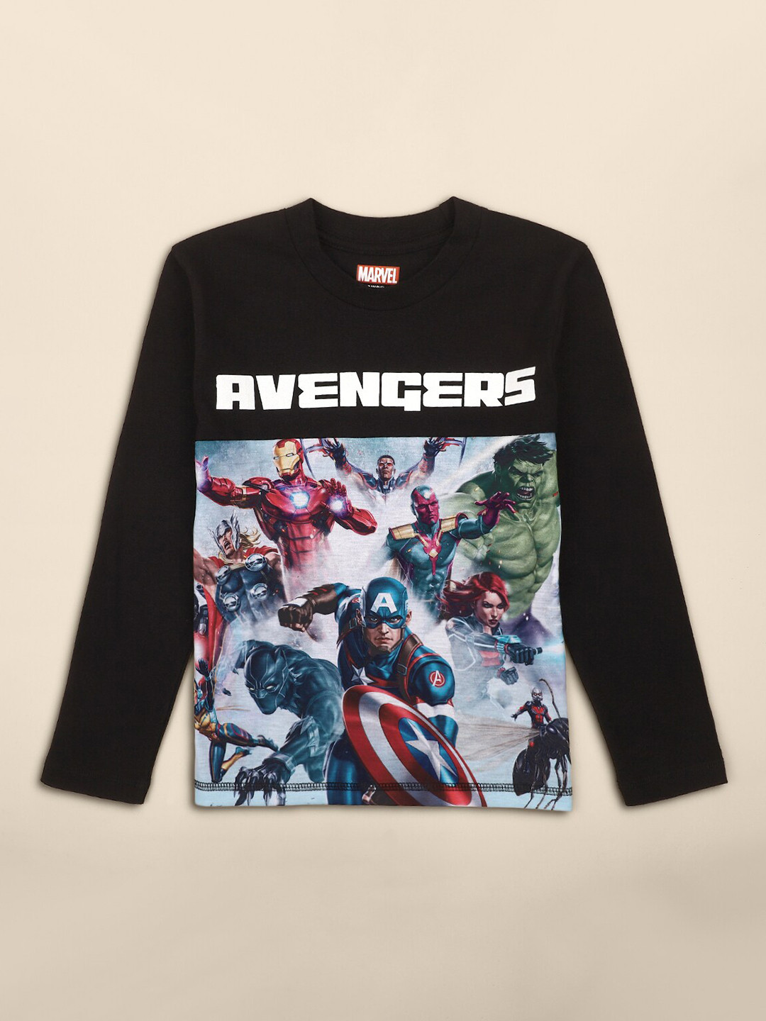 Kids Ville Boys Black Avengers Print T-shirt