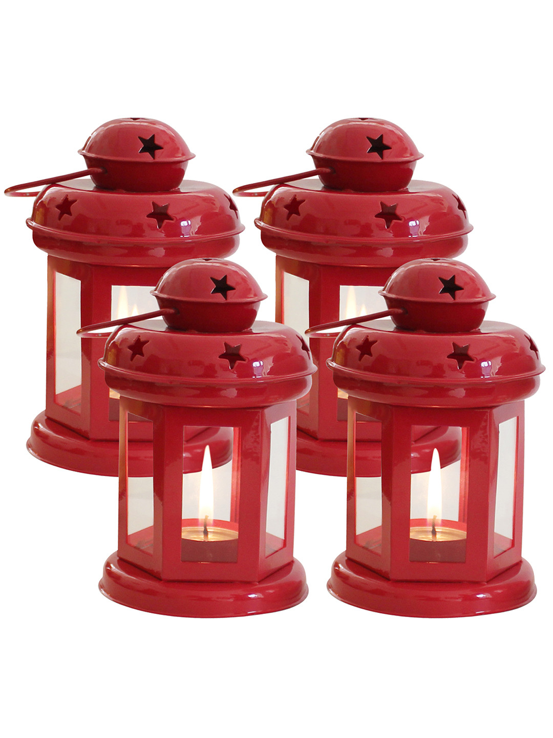 TIED RIBBONS Set Of 4 Red Lantern Tealight Candle Holder