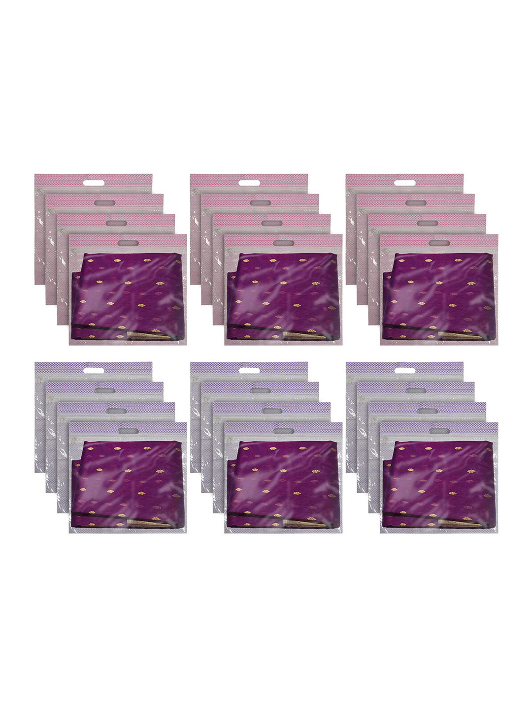 Kuber Industries Set Of 24 Purple & Pink Printed With Transparent Window Saree Cover