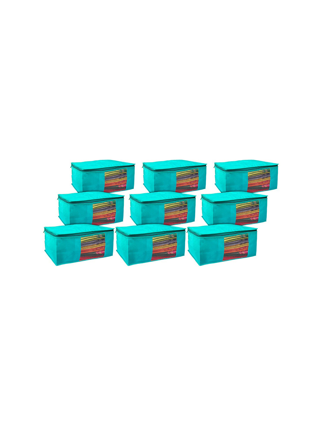 Kuber Industries Pack Of 9 Blue Solid Wardrobe Cloth Organizer