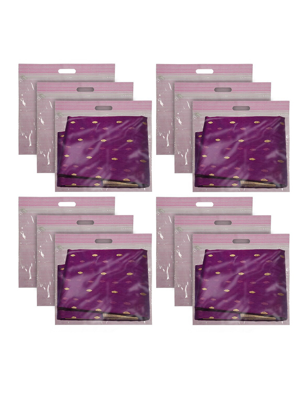 Kuber Industries Set Of 12 Pink Wardrobe Cloth Organizer Single Saree Cover