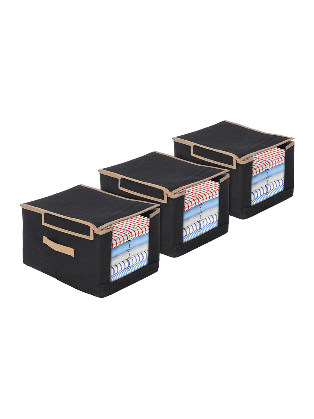 Kuber Industries Pack Of 3 Black Organizers With Handle & Lid