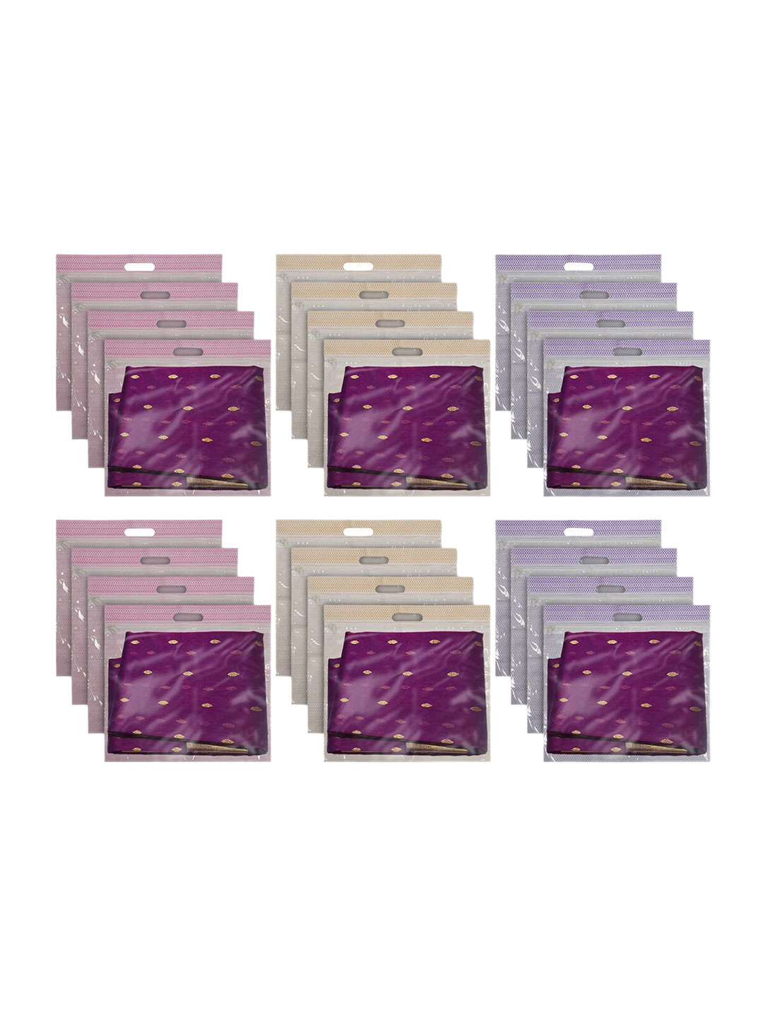 Kuber Industries Set Of 24 Solid Saree Covers With Transparent Window