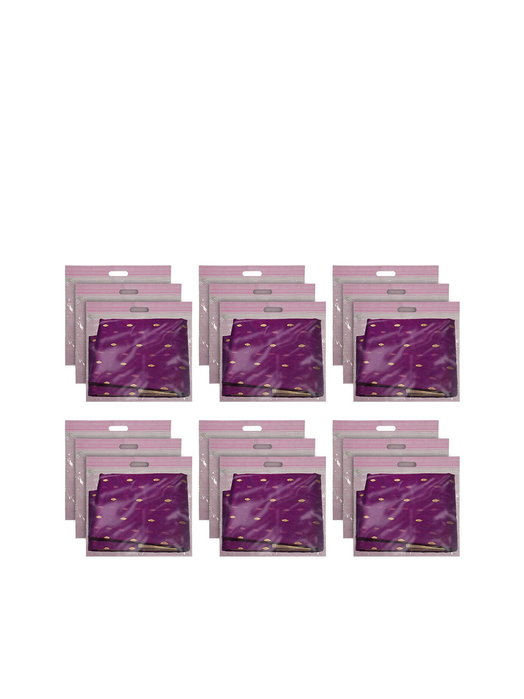 Kuber Industries Pack of 18 Pink Single Saree Covers With Transparent Window With Handle