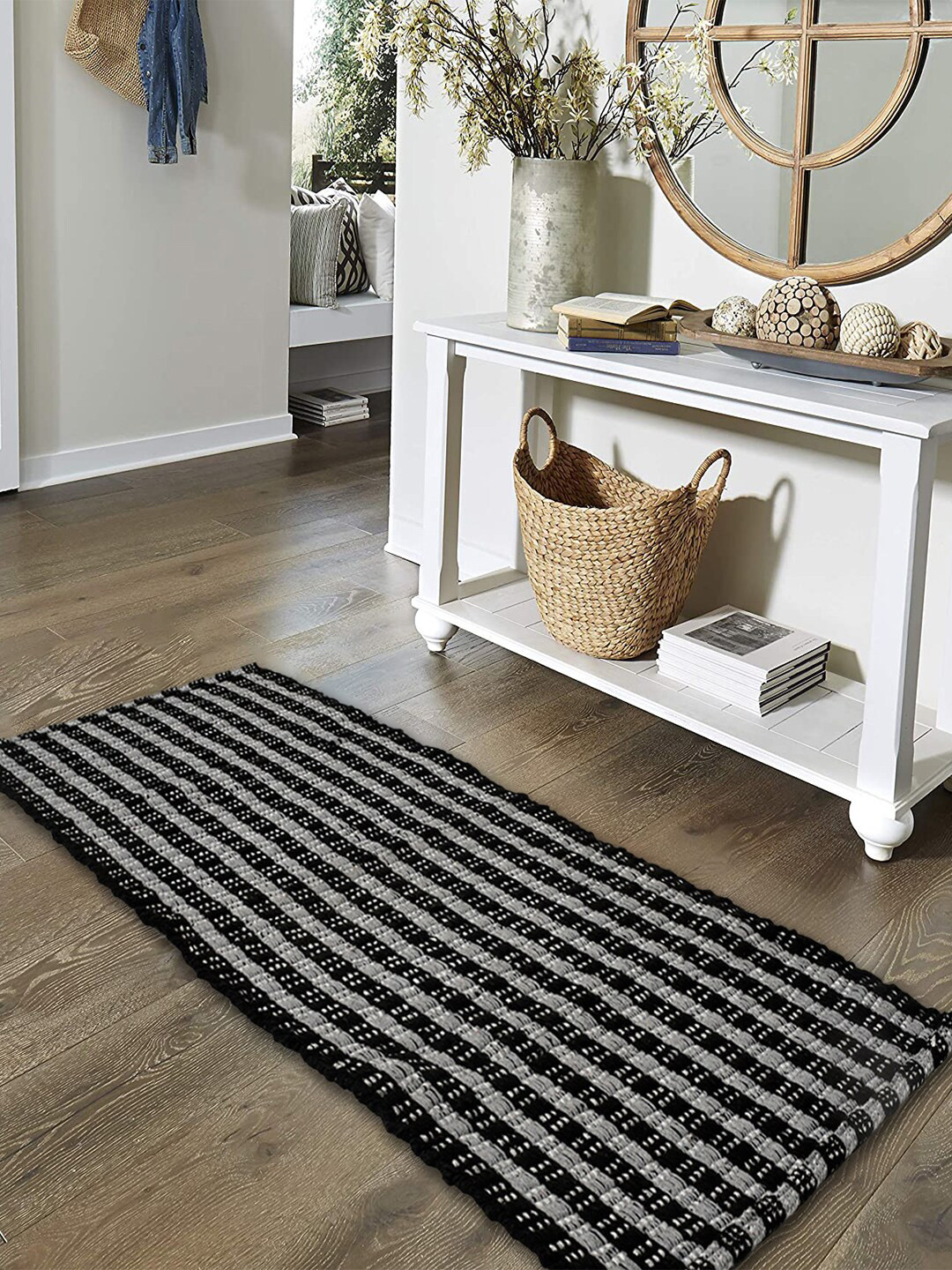 Kuber Industries Grey Striped Rug Bedside Runner