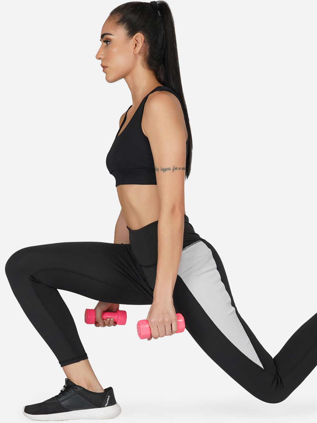 IMPERATIVE Women Black & Grey Colourblocked Slim-Fit Tights
