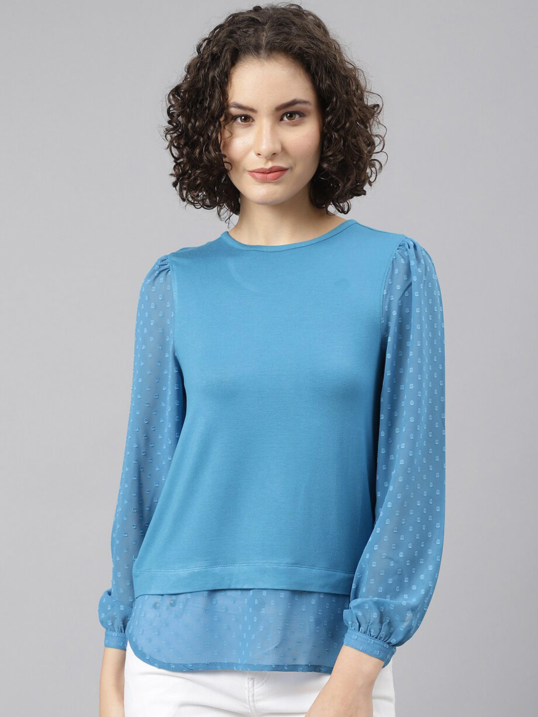 Beverly Hills Polo Club Women Turquoise Blue Solid Long Sleeves T-shirt
