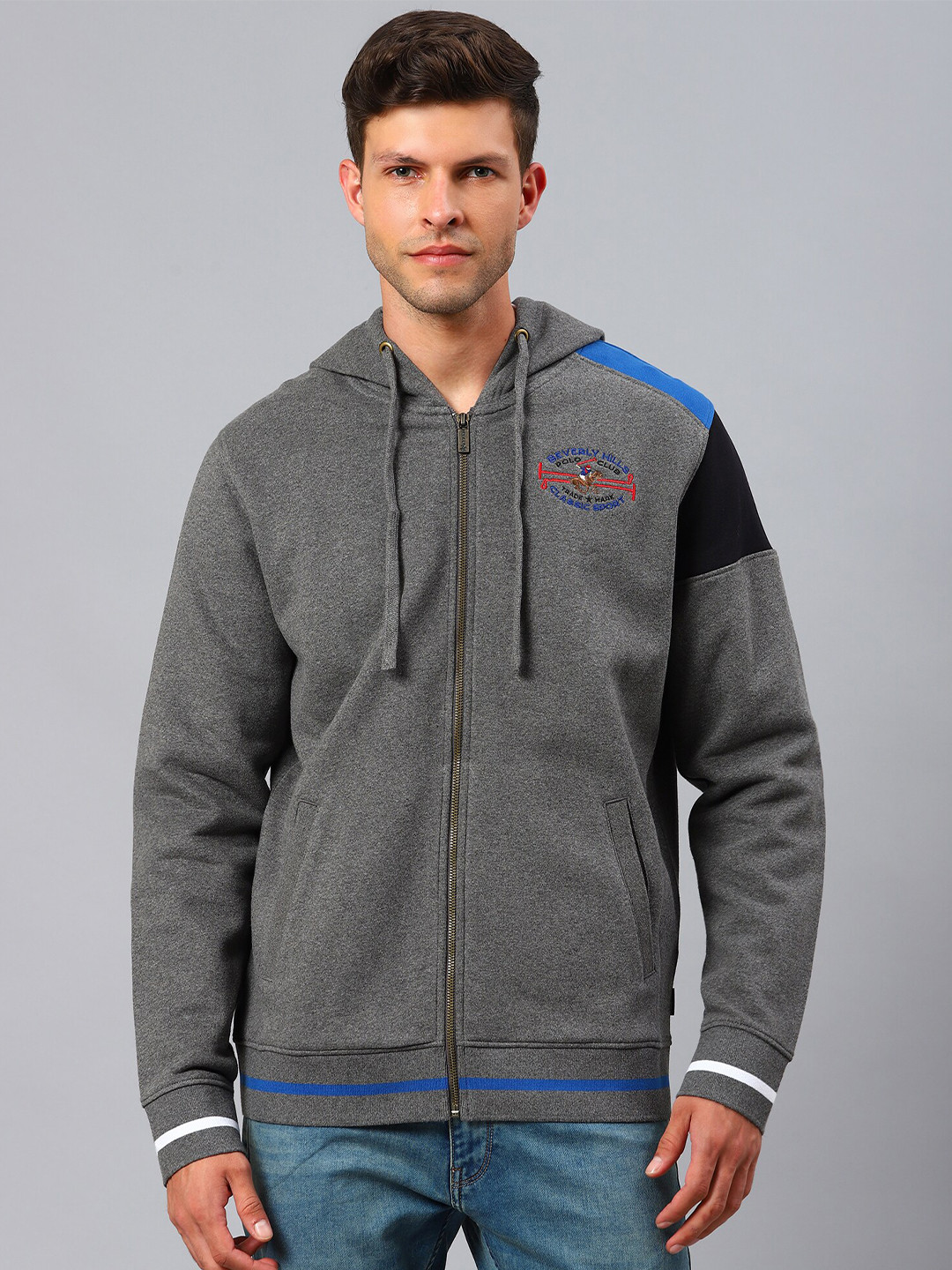 Beverly Hills Polo Club Men Grey Hoodie Jacket