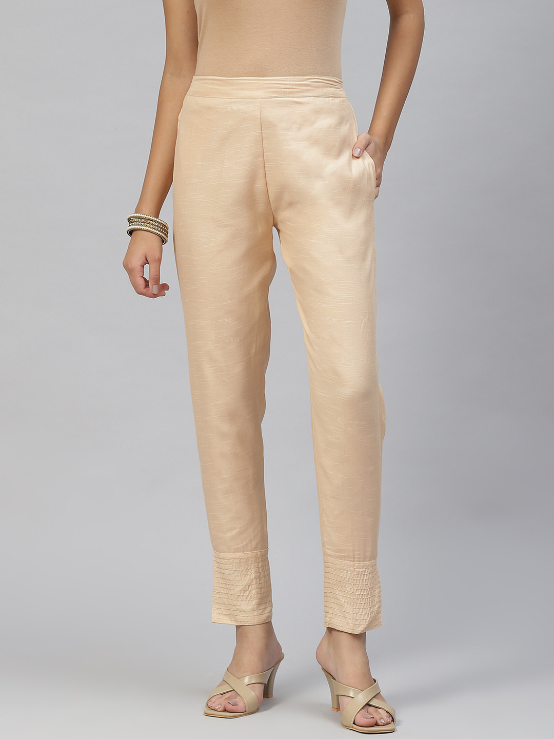 RIVI Women Beige Original Easy Wash Linen Trousers