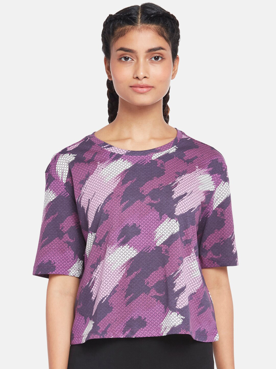 Ajile by Pantaloons Women Violet Abstract Print Boxy Top