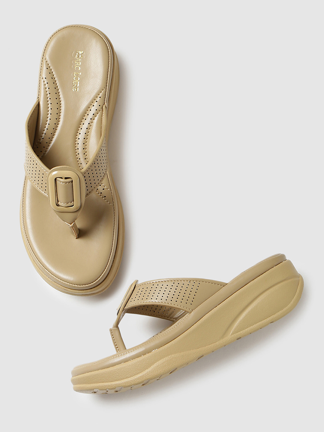 Marc Loire Beige PU Work Flat Form Heels