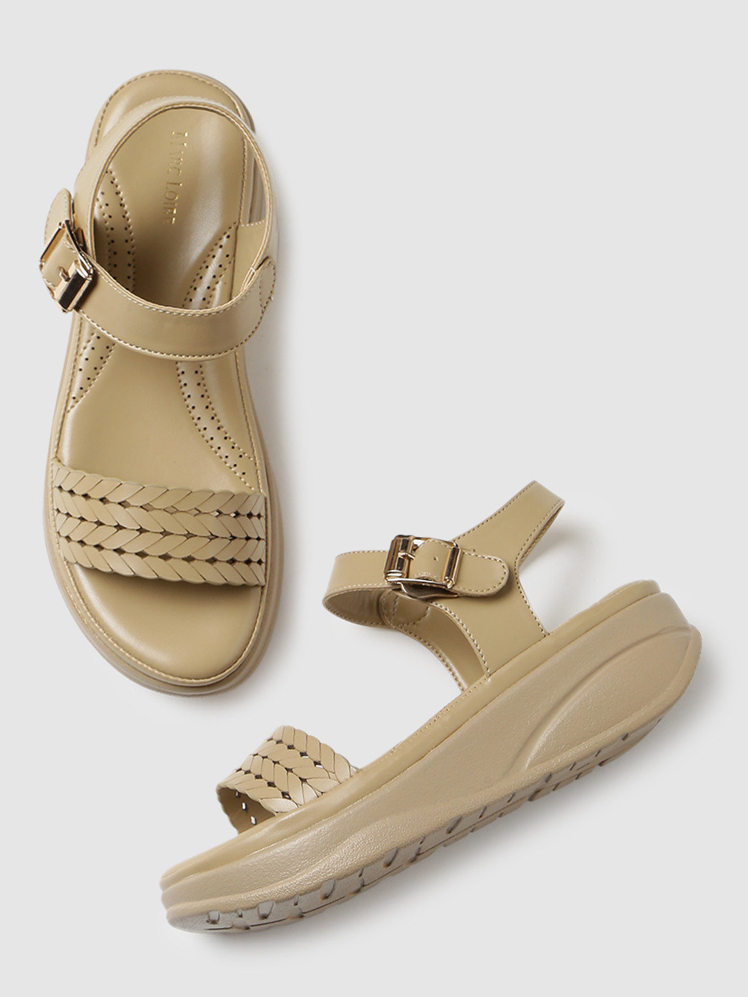 Marc Loire Beige PU Flatform Heels with Laser Cuts