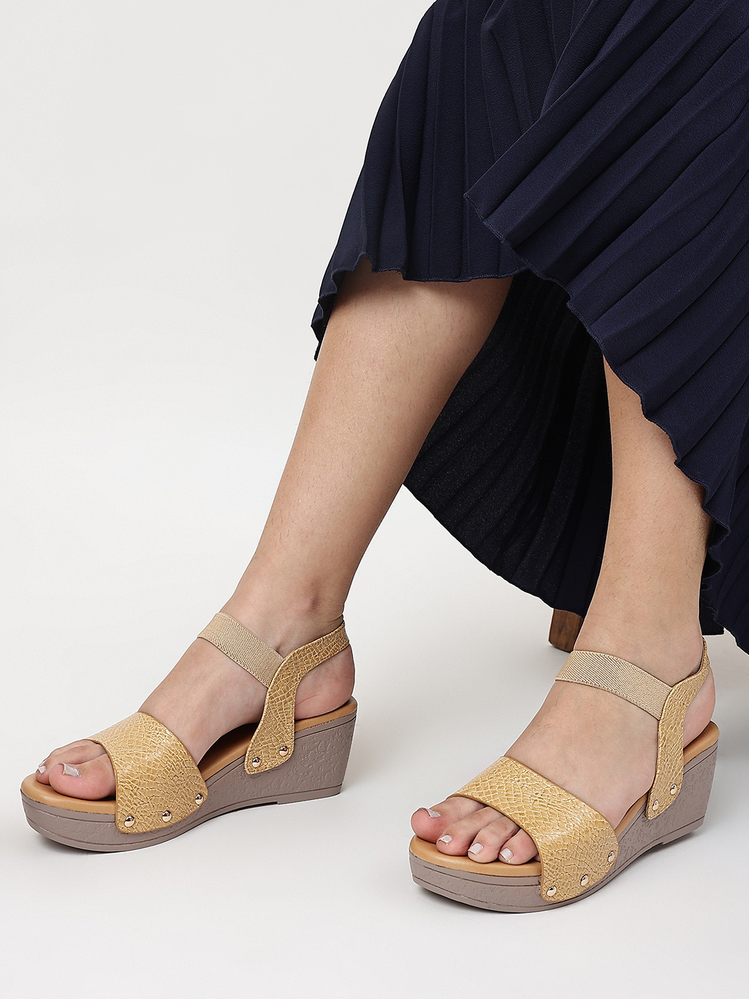 Marc Loire Women Beige Textured PU Wedge Heels