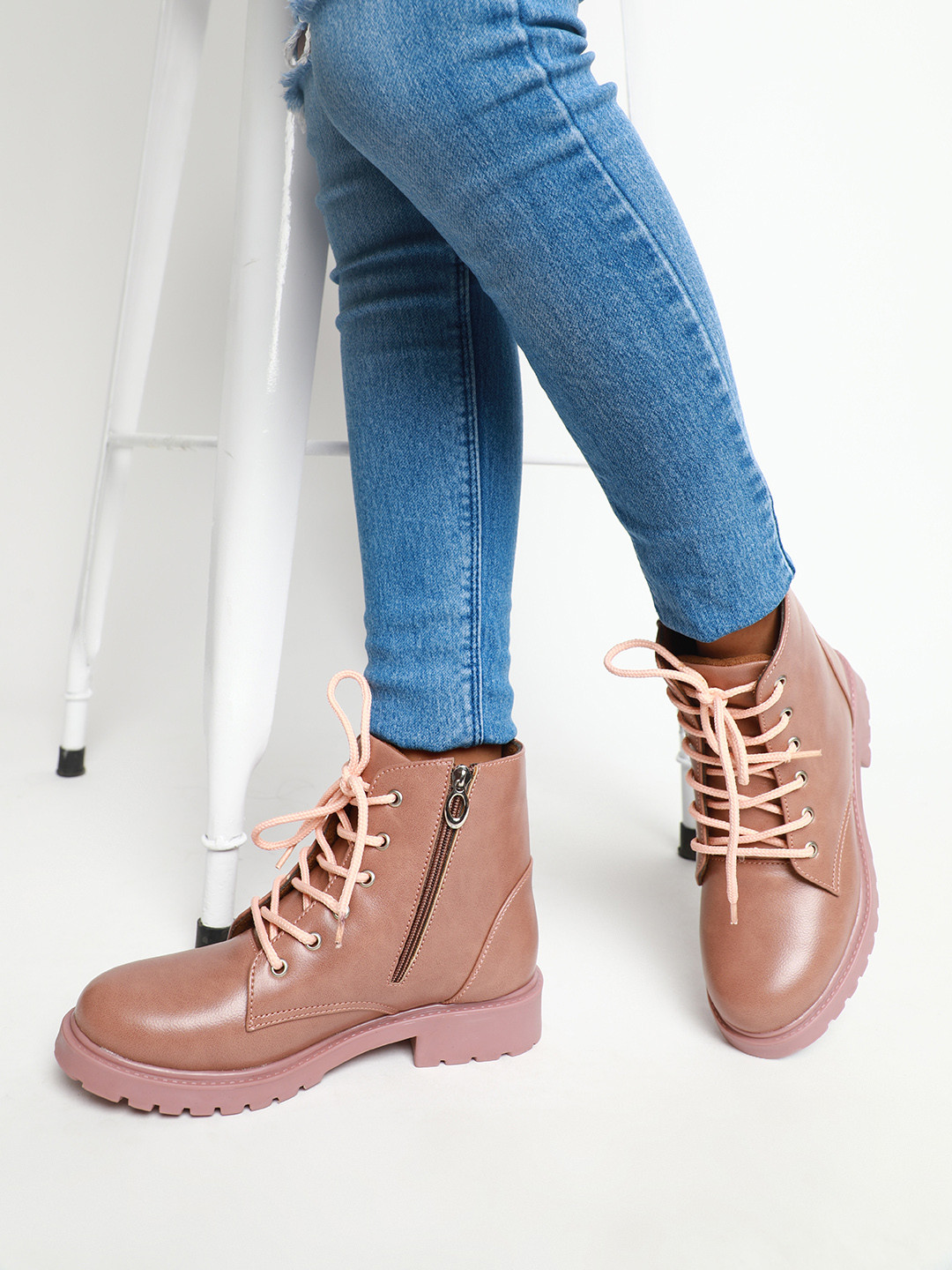 Marc Loire Women Nude PU Block Solid Block Heels Boots