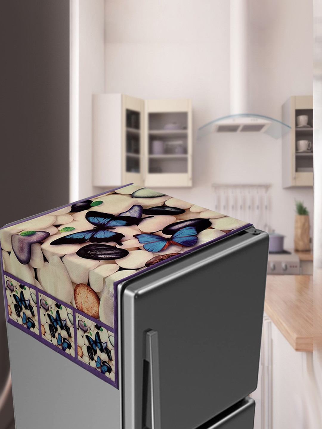 Kuber Industries Purple Stone Printed Jute Fridge Top Cover