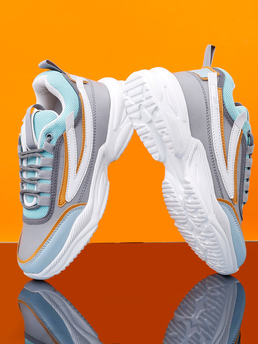 sneakers villa Women Grey & Blue Colourblocked Lace-Up Sneakers