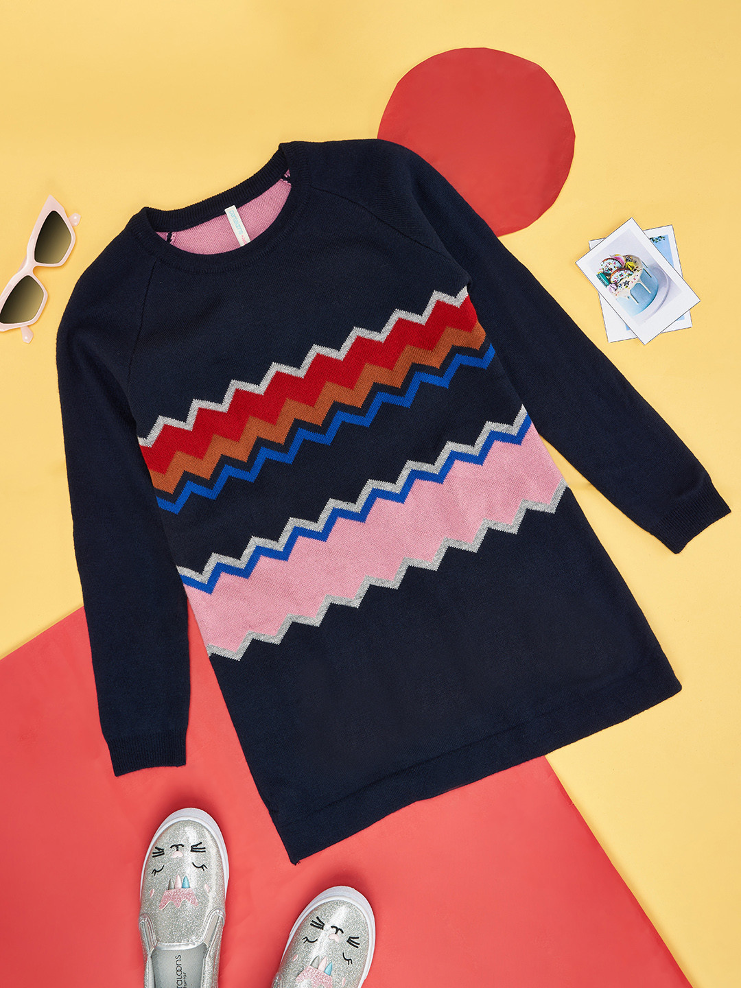 Pantaloons Junior Girls Navy Blue & White Striped Pullover