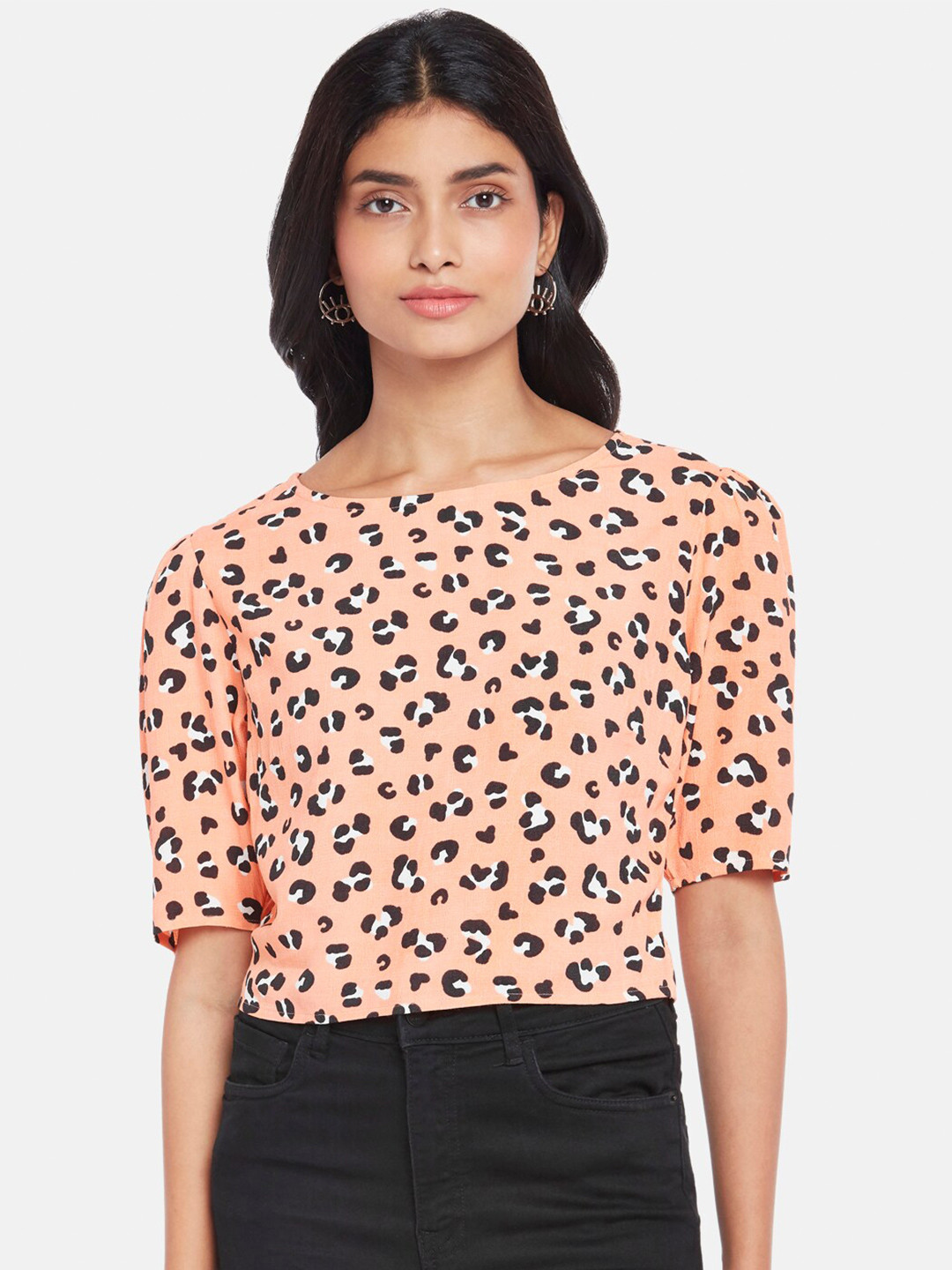 People Orange Animal Print Crop Top