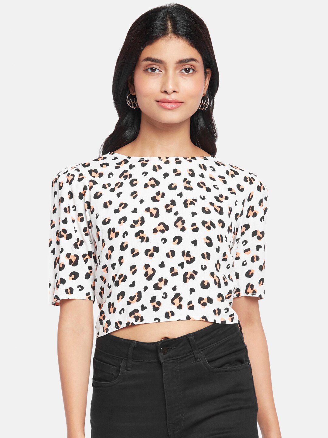 People White Animal Print Crop Top