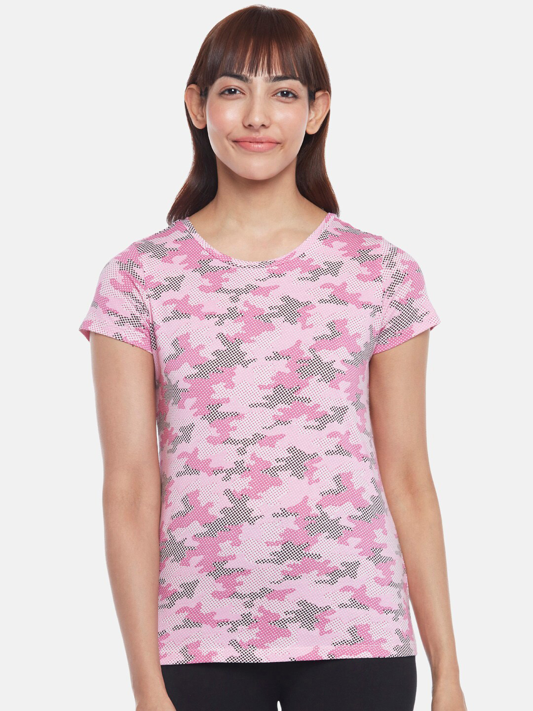 Ajile by Pantaloons Women Pink Camouflage Printed T-shirt