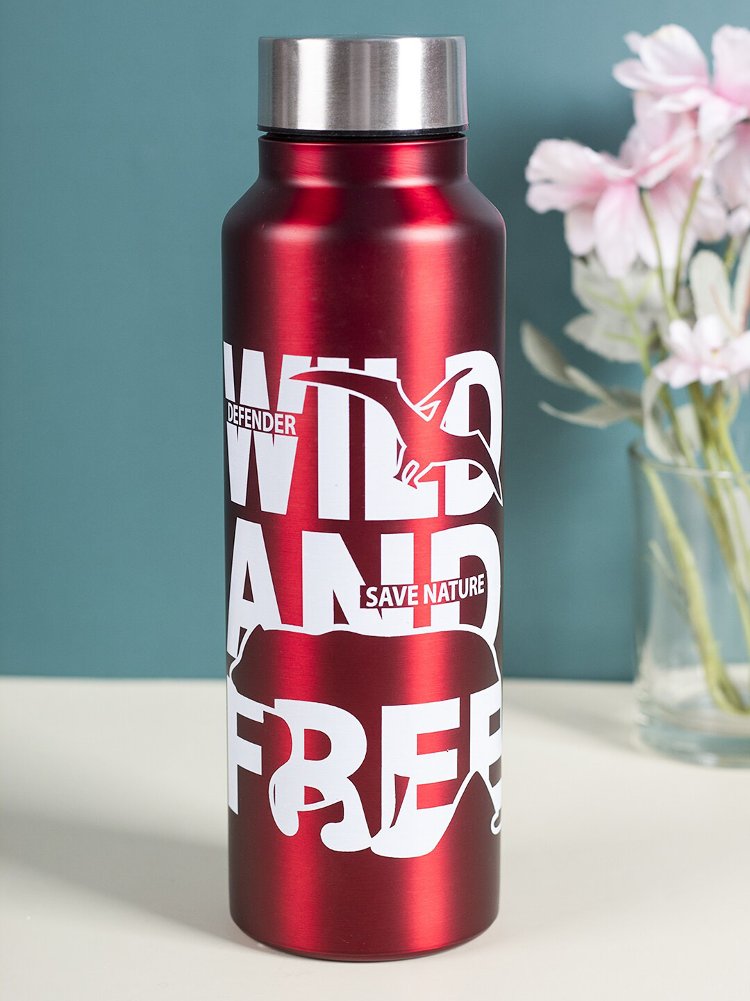 MARKET99 Red Typography Stainless Steel Single Wall Vacuum Water Bottle - 420ml