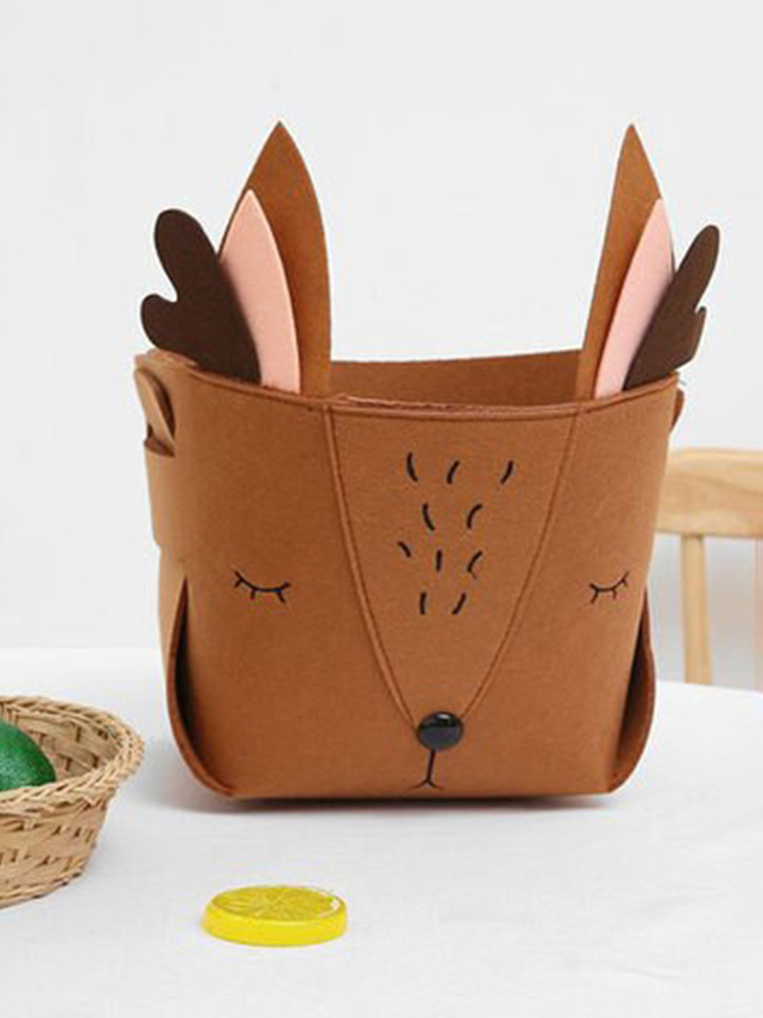 MARKET99 Brown Self Design Canvas Basket Organizer With Handle