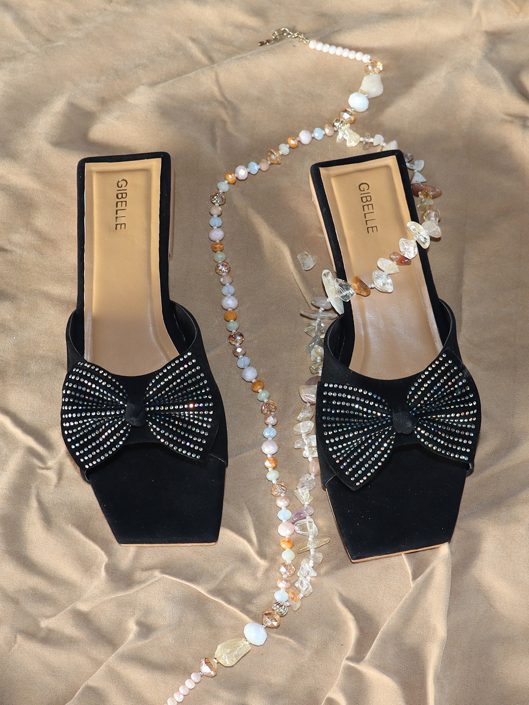 Gibelle Women Black Embellished Open Toe Flats with Bows Flats