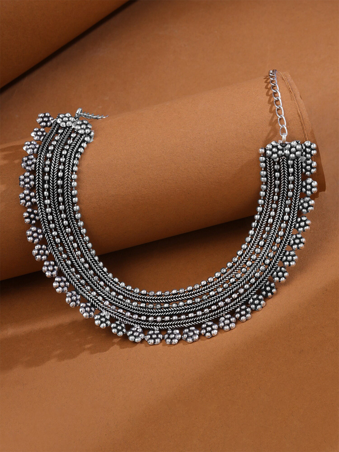 Yellow Chimes Silver Oxidised Traditional Choker Necklace