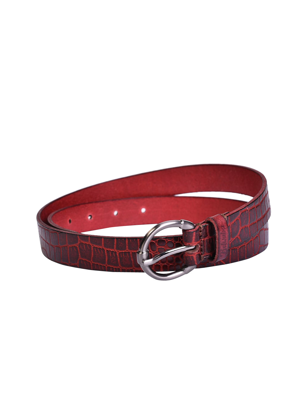 Belwaba Women Red Textured Leather Belt