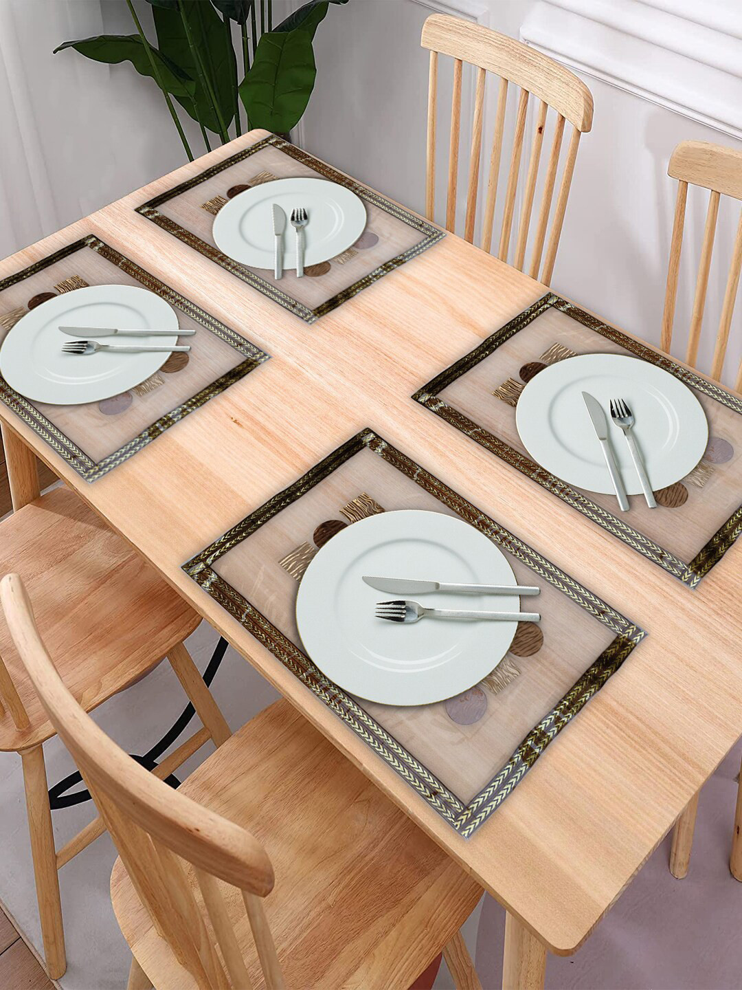 Kuber Industries Set of 6 Gold & White Geometric Table Placemats
