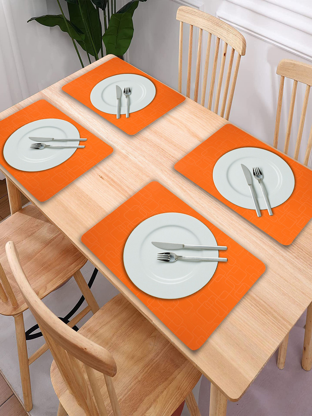Kuber Industries Pack Of 6 Orange Solid Square Design PVC Table Placemat
