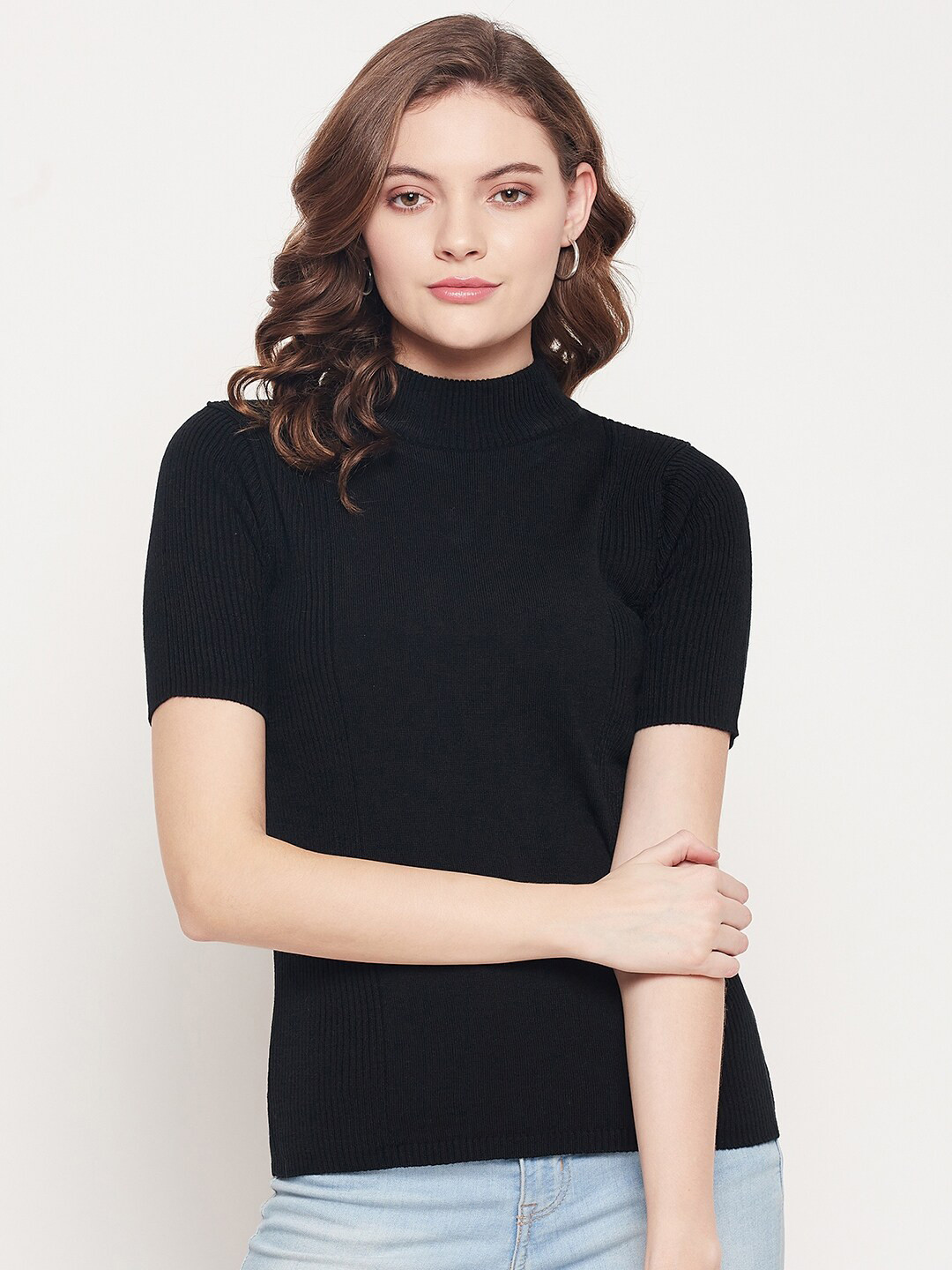 98 Degree North Women Black Ribbed Sweater