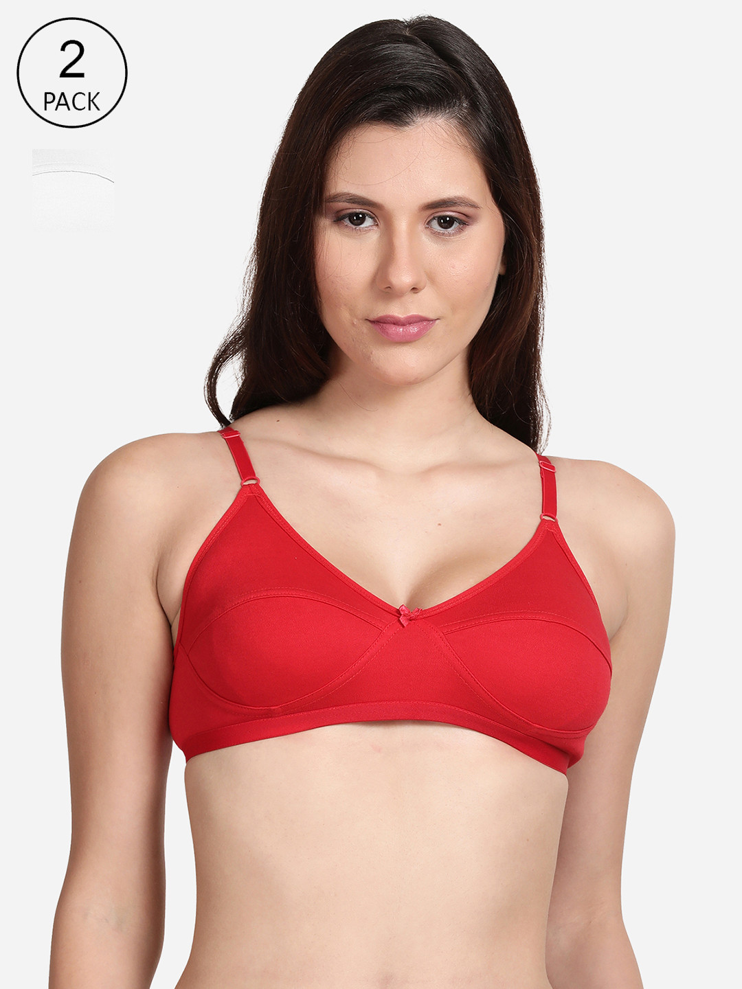 Shyaway Pack of 2 Women Red & White Solid Non-Wired Bra