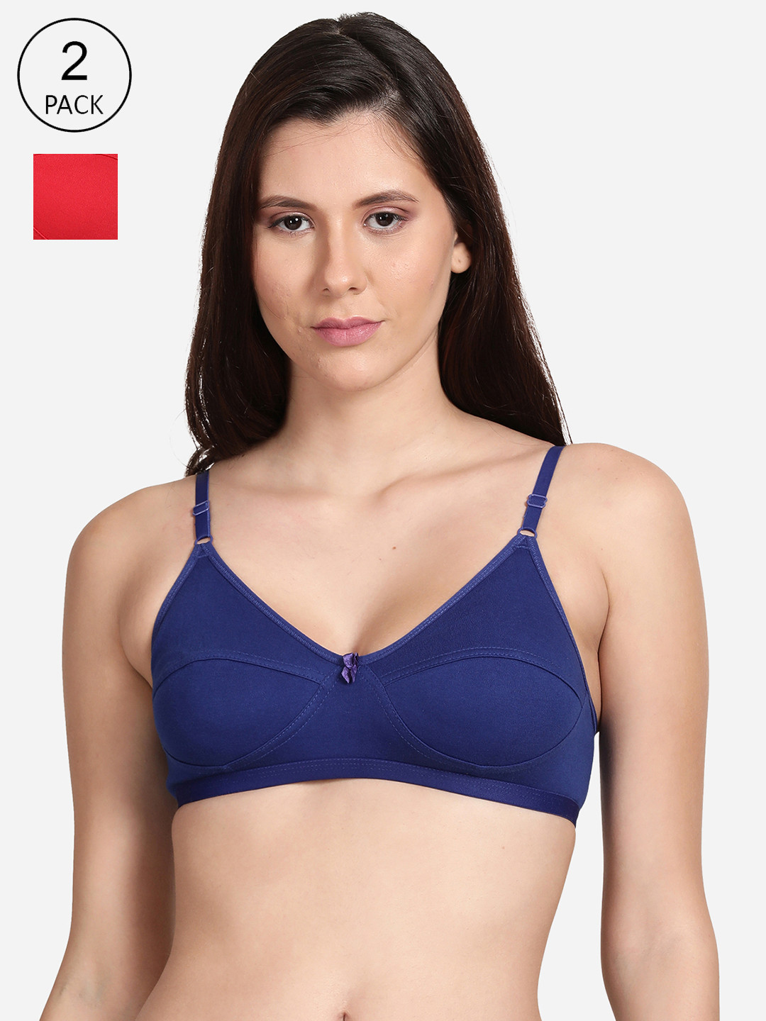 Shyaway Pack of 2 Women Red & Blue Non Wired Medium Coverage Everyday Bra
