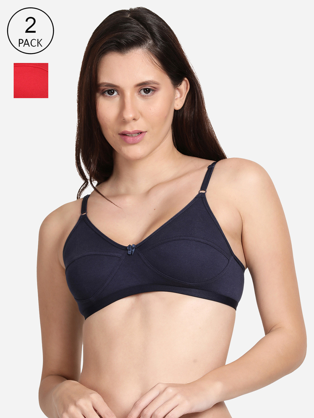 shyaway Women Red & Navy Blue Pack Of 2 Cotton Bra