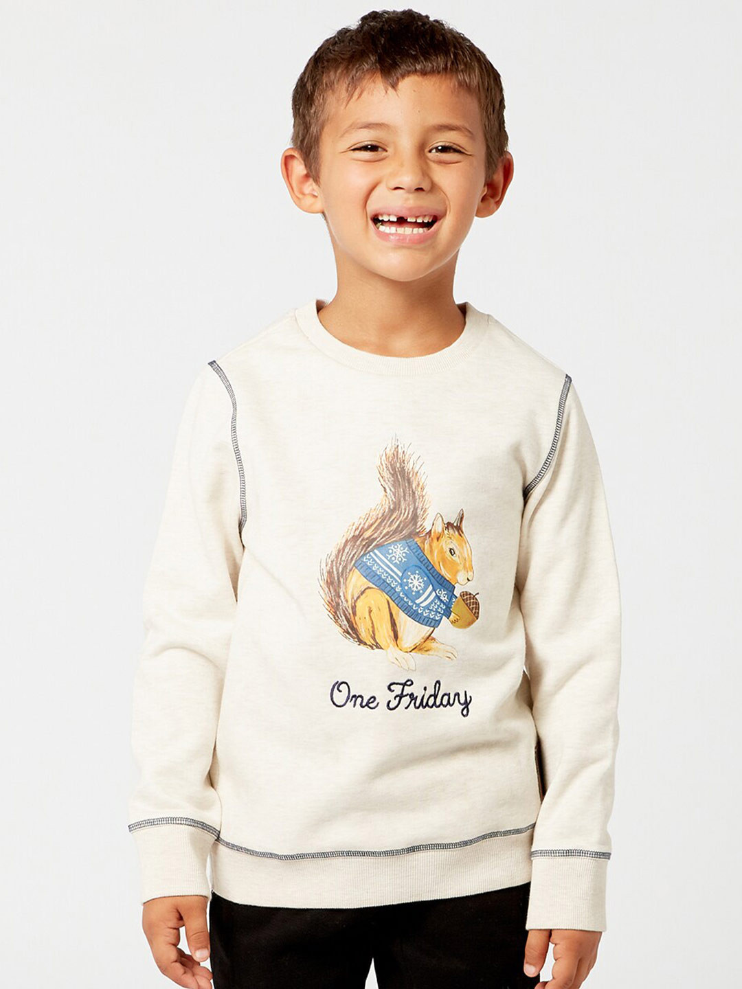 One Friday Boys Cream-Coloured Printed Sweatshirt