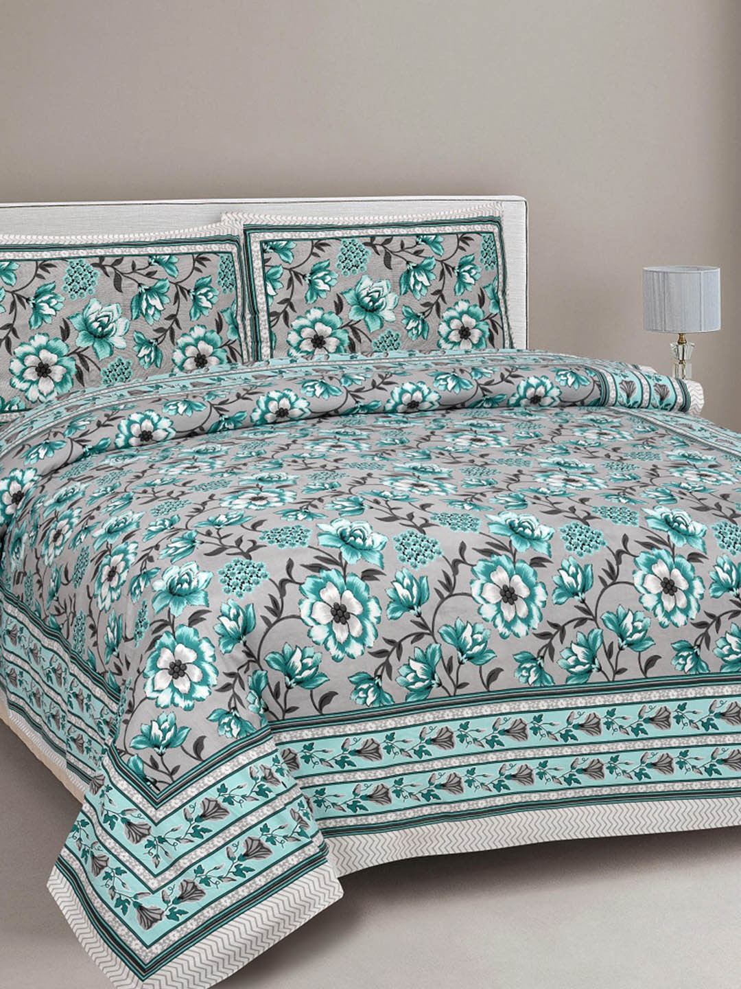 INDHOME LIFE Unisex Blue TC 220 Cotton Jaipuri Printed King Size Double Bedsheet