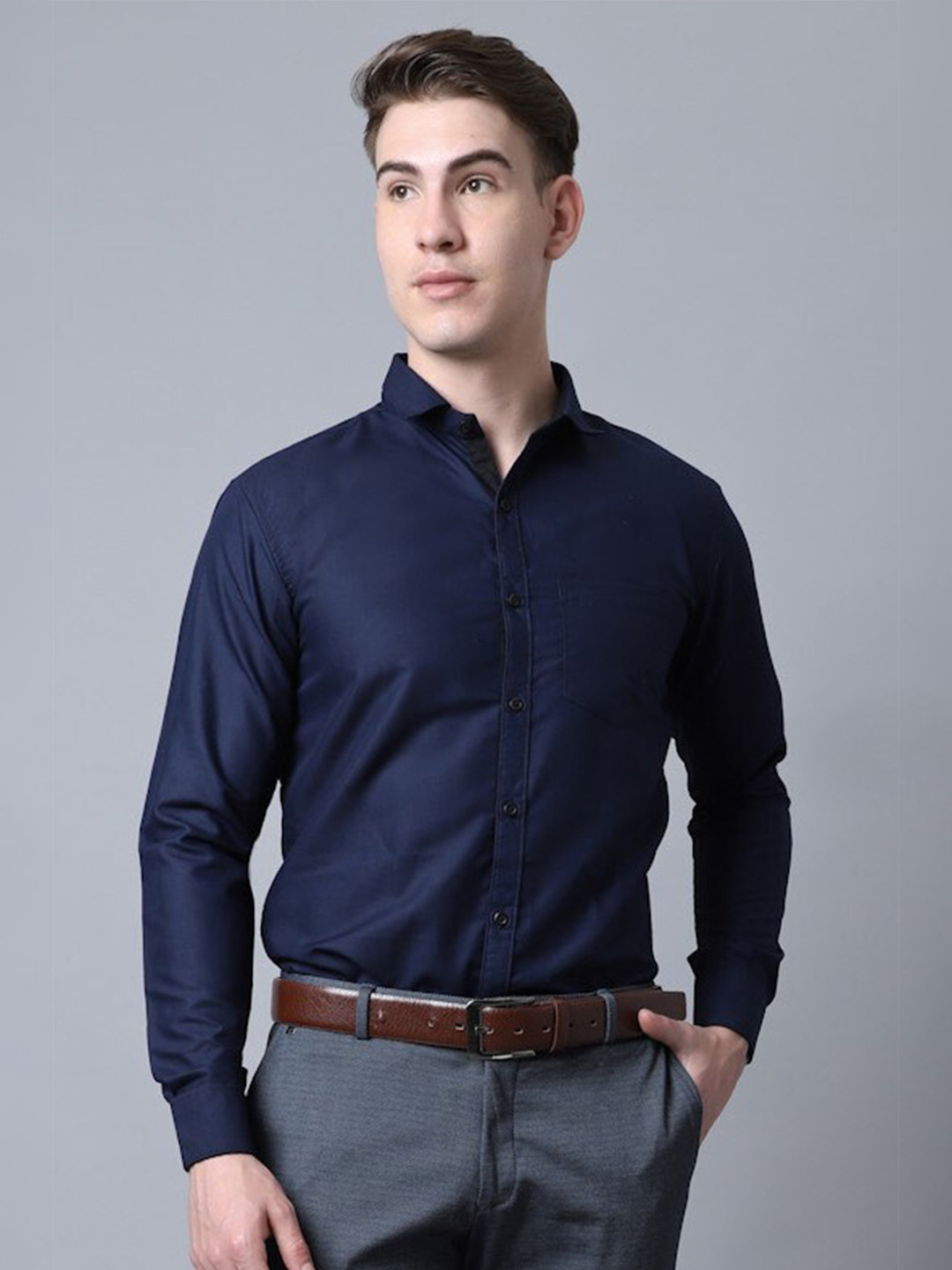 Majestic Man Men Navy Blue Slim Fit Solid Formal Shirt